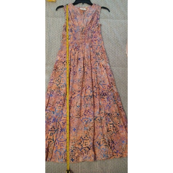 Go fish Maxi  sleeveless dress bohemian small peach & blue Feminine Cottage Core - Picture 5 of 8